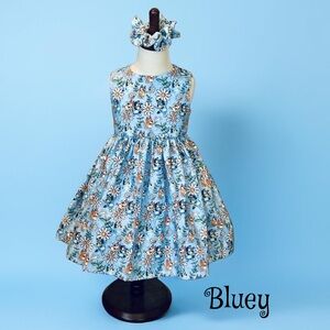 Miss Smarty Pants Bluey Print Size 4 Dress with Matching scrunchie